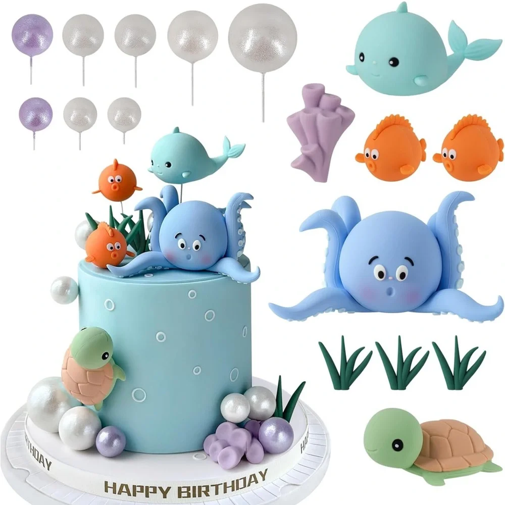 17 PCS Under the Sea Cake Decorations